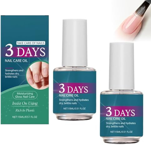 3 Day Nail Care - Keratin Amino Acid Formula, Moisturising & Strengthening Nail Oil for Dry, Brittle Nails, Supports Healthier-Looking Nails & Cuticles, Plant-Based Formula, 2 Pack (15ml Each)