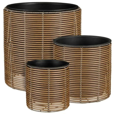 MICA Decorations Cesena Blumentopf – Set von 3 – Pflanzentopf für Blumen und Zimmerpflanzen – Für den Außenbereich – Recycelter Kunststoff – Hellbraun