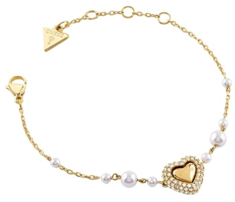 GUESS Armband Beloved Heart & Pearls Chain Bracelet Yellow Gold goldfarben