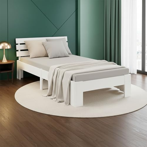 Homestyle4u Jugendbett 90x200 mit Schublade Weiß Einzelbett mit Lattenrost, Bettkasten & Matratze Bett Holz Kiefer, 3207