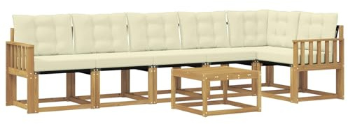 vidaXL Outdoor-Sofagarnitur mit Kissen 7 pcs Weiß und Creme, Garten, modernes Sofa-Set, langlebige Möbel für draußen, stilvolle Lounge, entspannen am Pool