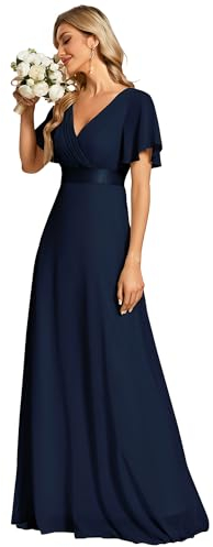 Ever-Pretty Vestito da Ballo Donna Stile Impero Linea ad A Scollo a V Maniche Corte Lungo Blu Navy 50