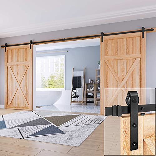 EaseLife 16 Ft Doppel Schiebetür Scheunentor Hardware Kit - Heavy Duty | Ultra-Hard-Sturdy | Easy Install | Schieben Glatte Quiet | Fit Doppel 48 Wide Tür | 16ft 16FT-Double Door Kit Schwarz