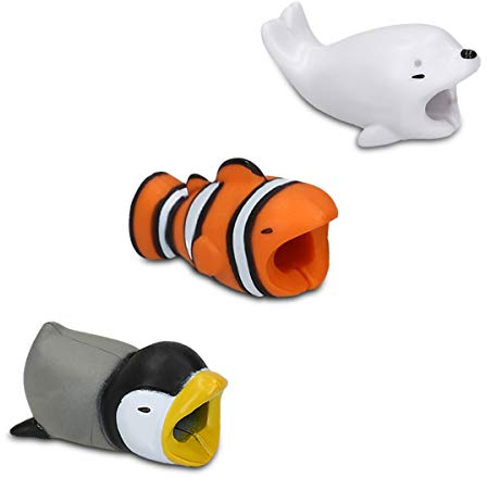 kwmobile 3X Kabelschutz Tiere kompatibel mit Apple Lightning Kabel - Verschiedene Tier Motive - Charger Ladekabelschutz - Cable Protector