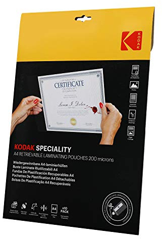 KODAK Retrievable Laminating Pouches KD-LMA4RET-PK10F - Wiederverwendbare Laminiertasche A4, 200 Mikron, 10er Pack