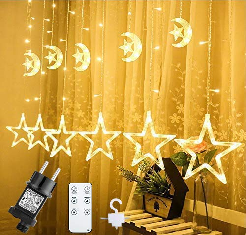 GlobaLink Sternen-Mond-Lichtervorhang 2M 138LED warmweiß IP44