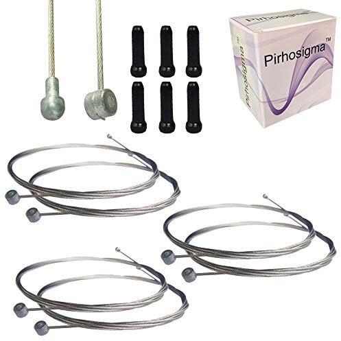 Pirhosigma 6pcs 2m Universal Bicycle Brake Inner Wire Cable Set for Mountain & Road Bikes + 6 Black Alloy Cable End Tips