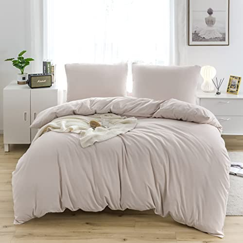 MOHAP Sets de Housse de Couette 200x200cm+2 taies d'oreillers 65x65cm Beige Parure de Lit 2 Personnes Adulte en Microfibre