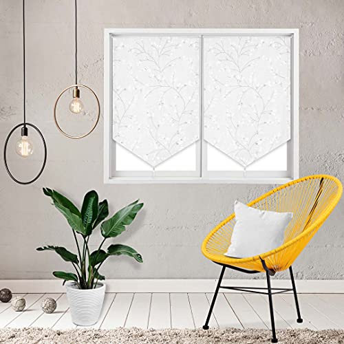 Soleil d'ocre, Osaka Paire de Brise-bise, Polyester, Blanc, 60x90 cm