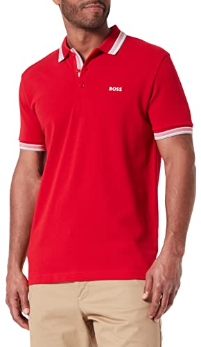 BOSS Herren Paddy Curved Polohemd, Rot, S EU