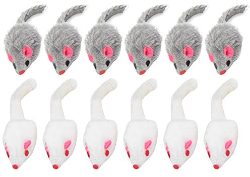 12 Pcs rattle mice for cats Toy Furry Pet Cat Toys Mice Cat Catcher for Feather Tails Interactive Play Mouse Toy for Indoor Cats Kittens