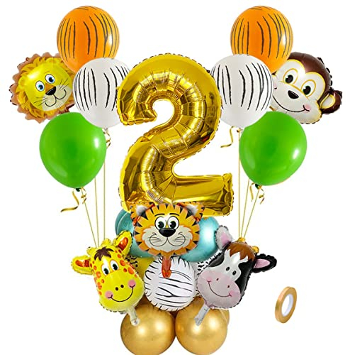Jxuzh 22pcs Dschungel Deko Luftballons Safari Party Dekorationen 2. Geburtstag Junge Luftballons Tier Folienballons Xl Zahl 2 Zahlen Ballon Urwald Party Kinder Deko Dschungel Geburtstag Deko