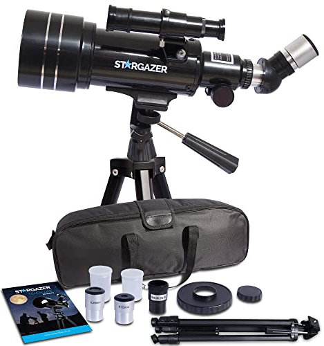 Stargazer Telescope for Adults And Beginners, 70mm Aperture 400mm Refractor Astronomy Telescope with Eyepieces, 3 x Barlow Lens, Adjustable Tripod, Carry Bag. Portable for Moon And Planets