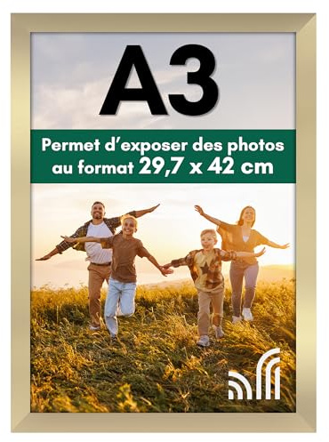 Americanflat A3 Picture Frame in Gold - Engineered Wood with Shatter Resistant Glass - Horizontal and Vertical Formats for Wall - 29.7 x 42 cm