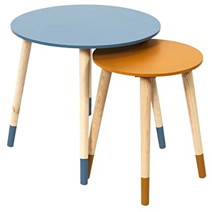 HOME DECO FACTORY - Lot de 2 Tables Gigognes Bicolore Bleu Jaune - Dimensions : Small 33 x 40 cm - Tall 43 x 48 cm