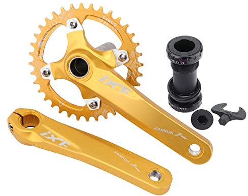 KOOZER Fahrrad Kurbelarm Set BCD 104 Rennrad Mountainbike Kurbelgarnitur mit Tretlager mit 38T Einzelkettenblatt Kettenblättern (Gold)