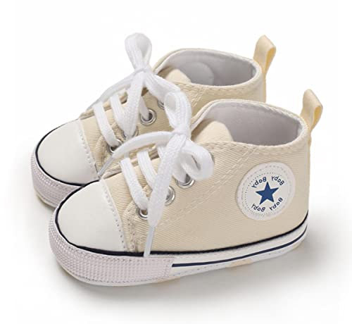 SIFANGPING Zapatos de Primeros Pasos niños Zapatos de Lona para niños Suela Blanda Zapatos de Lona Transpirables y Antideslizantes Ligeros para bebé 17 EU Beige