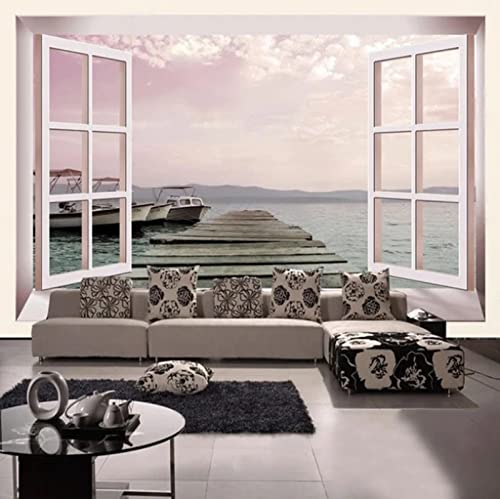 Fototapete 3D Effekt Stereo Outside The Window Yacht Marina Landschaft Fototapete Vliestapete Wohnzimmer Schlafzimmer Wanddekoration 350(W) X256(H) Cm