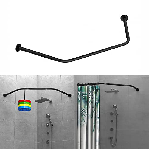 Tanxih Eck-Duschvorhangstange, verstellbar, Edelstahl, Diamant-förmig, ohne Bohren, für Badezimmer, Bekleidungsgeschäft(Diamant Schwarzer,Länge auf beiden Seiten:43-65 cm, mittlere Breite:51cm-66 cm)