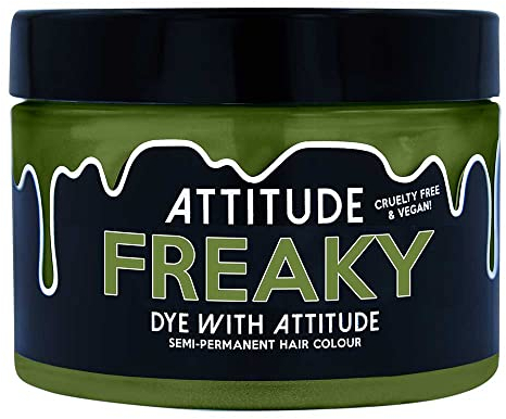 Attitude Semi-permanentes Haarfärbemittel l farbcreme für Cosplay, Karneval oder eine Mottoparty | Hairdye haarfarbe in Olive I VEGAN l Freaky Olive 135ML | Mischbare Tönungen