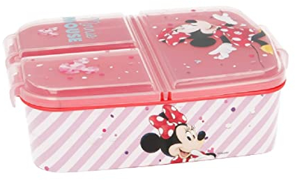 Premium Brotdose Minnie Mouse Lunchbox mit 3 Fächern, Bento Brotbox für Kinder - ideal für Schule, Kindergarten oder Freizeit