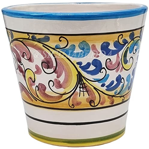 Sicilia Bedda - VASO TRADIZIONALE IN CERAMICA SICILIANA - Prodotto Artigianale di Alta Qualità - Altezza 17 CM Diametro 20 Cm (FANTASIA BORDEAUX)