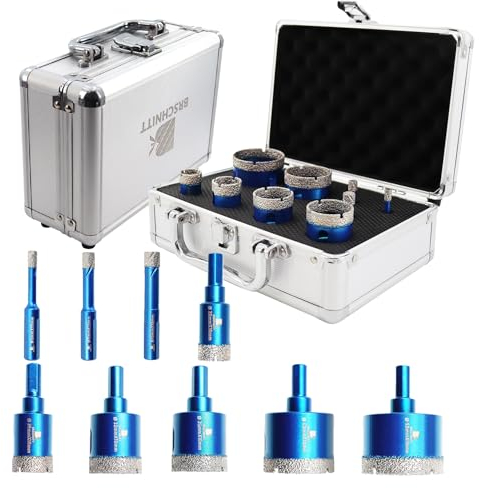 Diamond Core Drill Bit Set - BRSCHNITT Diamond Hole Saw Kit for Porcelain Tile Ceramic Marble Granite Drilling, 9pcs Diamond Drill Bits with Triangle Shank(6 8 10 20 25 32 35 43 50mm).