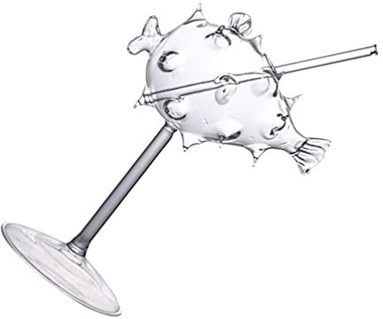 DOITOOL Kugelfisch- Cocktailglas Kreative Pufffisch- Cocktailgl? mit Stroh Klare Pufferfisch- Form- Getr?nke- Cups Neuheit Weingl? für Party Novel Trinkgl? für KTV Bar Club Restaurant Cocktailbecher