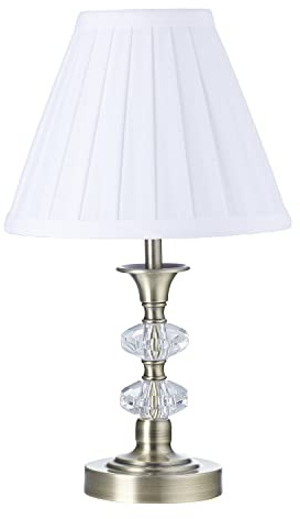 Happy Homewares Contemporary Antique Brass Power Saving and Eco Friendly LED Table Lamp with Pleated Fabric Shade | 4w = 40w | Warm White | Touch Dimmable with 4 Settings