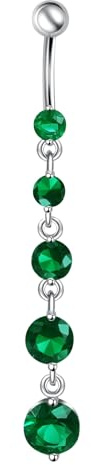 Lieson Ring Bauchnabelpiercing Damen, Bauchnabel Ring Piercing Mit Anhänger Chirurgenstahl Lang mit Zirkonia Grün Bauchnabelpiercing Banane Silber