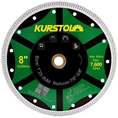 KURSTOL Diamant Fliesen Trennscheibe – 200 mm Superdünnes Diamant Trennscheibe für Porzellanfliesen, Keramik, Marmor, Granit, Bohrung 25,4-22,23-15,875mm
