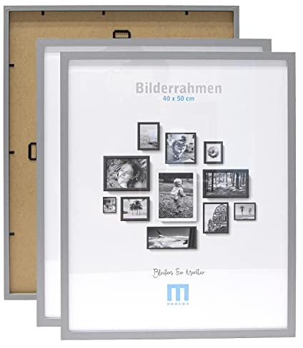 M MERCEO 2 STK. Bilderrahmen 40x50cm in grau aus MDF, minimalistisch & modern für Fotos & Bilder. Inkl. Acrylglasschutz. Eignet Sich als Tisch-Aufsteller und für die Wand, Hochformat oder Querformat.