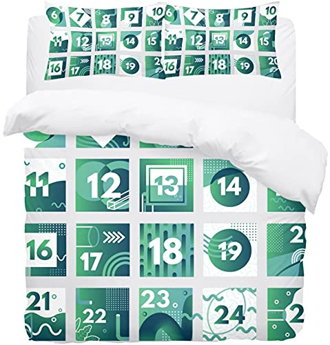 Abstraktes grünes Weihnachts-Adventskalender Muster Bettwäsche Queen-Bettwäsche-Set – Weiche Mikrofaser Bettbezug mit Kissenbezügen – Bettwäsche-Set