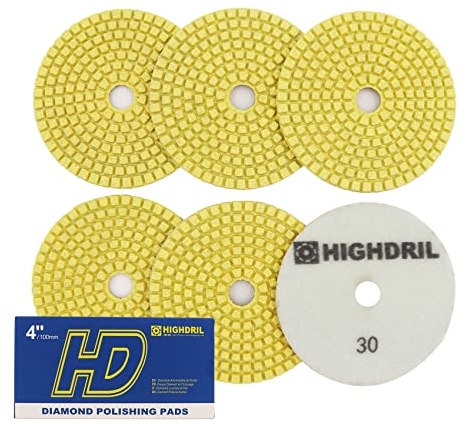 Nasse Diamant Polierscheibe - HIGHDRIL 6 Stück 100MM #30 diamant schleifpad für Granit, Marmor, Keramik, Kunststein Schleifblock auf Schleifer oder Polierer verwendet