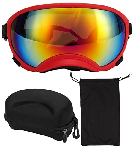 VBESTLIFE Hundebrille, Winddicht, UV-beständig, Staubdicht, Verstellbarer Riemen, Langlebige Hundesonnenbrille für Große Rassen (Roter Rahmen, rote Linse)