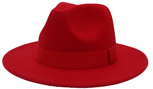 Faringoto Kaschmir-Filz-Hüte für Damen und Herren, breite Krempe, modisch, quadratisch, mit großer Krempe, rot, M