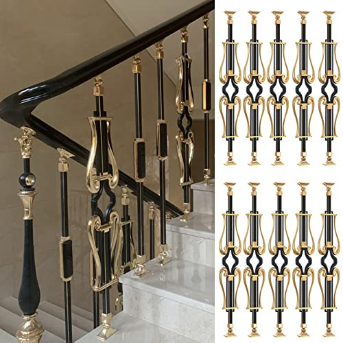 Metal Staircase Baluster Spindle For Deck Stair/ Villa/ Garden, Black Gold Face Mount Deckorators, Balcony Hotel Patio Guardrail Railing With Complete Kit & Connectors, 95cm/ 37inch ( Color : 10pack ,