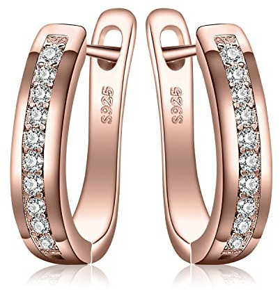 JewelryPalace Orecchini a Cerchio in Argento 925 con Zirconia Cubica - Piercing Donna a Lobo con Pietra Rotonda - Huggie Piccoli Oro Rosa - Set Gioielli