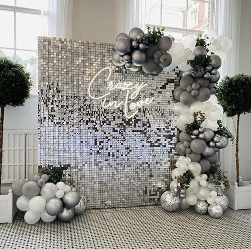 Kate Square Sequin Shimmer Wall Backdrop Panneau de décorations pour bébé Nouveau-né,Anniversaire,Mariage,Anniversaire,fiançailles et enterrements de Vie de Jeune Fille Argent Blanc 24PCS