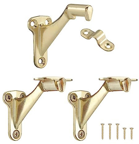 HOME MASTER HARDWARE Soportes de escalera para pasamanos de 3 pulgadas, resistentes, para escaleras del hogar u oficina, latón brillante con tornillos, paquete de 3