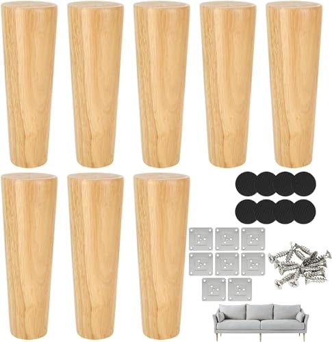 JMIATRY 8 Pcs Pieds Meubles en Bois 15CM, Pieds de Meuble Coniques, Pieds de Rechange en Bois pour Canapé, Lit, Armoir, Table