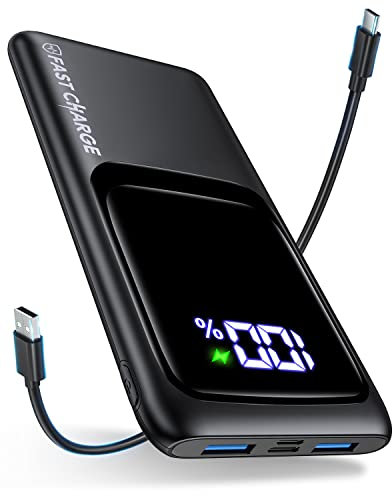 Acmaker Power Bank, Ultra Silm Portable Charger 10000mAh with Large LED Display, 3A USB-C Input/Output & 2 USB-A Output Power Bank Fast Charging Compatible iPhone Samsung Pixel Xiaomi AirPods etc