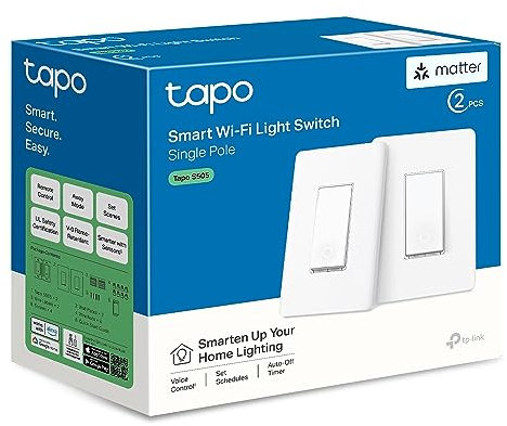 TP-Link Tapo Matter Interruptor de luz inteligente: control de voz con Siri, Alexa y Google Home | Certificado UL | Temporizador y programación | Instalación fácil guiada, requiere cable neutro, solo
