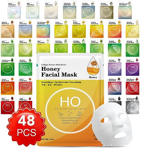 48 Pack Sheet Face Masks Skincare for Women, Moisturizing & Hydrating