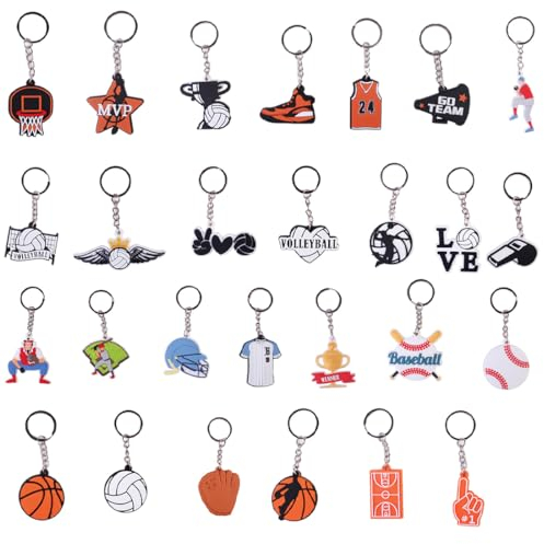 XPEX 27 Pezzi Basket pallavolo baseball Mini portachiavi,Portachiavi per gadget compleanno bambini,eychain per Feste di Compleanno,Regalo Pensierini Bomboniere Compleanno Bambini Adulti Natale