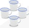 FUN FAN LINE - Set di Mug colazione in metallo smaltato retrò o vintage. Ideale per caffè o tè (Bianco con blu, 4 tazze)