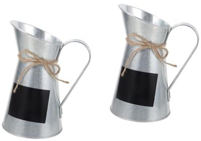 Mikikit 2pcs chalkboard label vase flower arrangement vase garden flower vase farmhouse french bucket jug planter tin vintage tin bucket french style bucket milk can jug rural Metal France