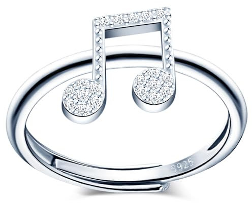 MICMIF Ring Musiknote Silber 925 für Damen Frauen Mädchen Verstellbare Ring Silber mit Zirkonia Musik Bandring Violinschlüssel Stapelring für Frau Freundin Mutter