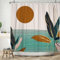 ASDCXZ Boho Duschvorhang 180x200 cm, Moderne Abstrakt Kunst Braun Sonne Blau Gold Blätter Grey Waschbar Bad Duschvorhänge Polyester Textil Wasserdicht Duschvorhang für Badewanne mit 12 Haken