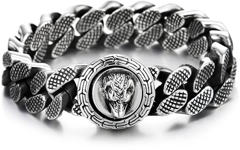 COOLSTEELANDBEYOND Wikinger Armband, Kreis Verschluss von Wolf, Edelstahl Gitter Muster Panzerkette Nordisch Amulett, für Herren